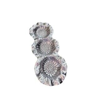 Sunflower Holland Boone Polished Pewter Mexico 3 Trays 15” Metalware Serving